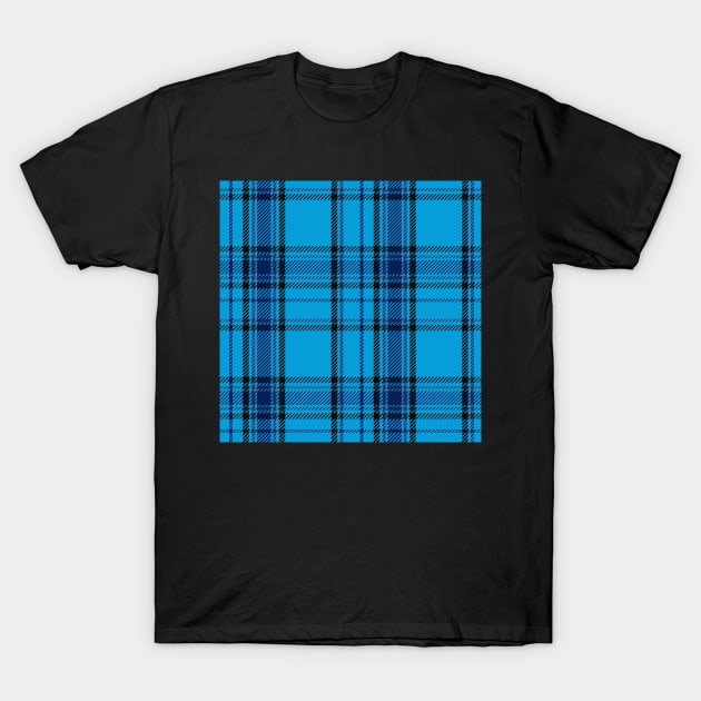 Dark Academia Plaid Tartan in Monochrome Royal Blue, Cornflower, and Navy T-Shirt by gloobella